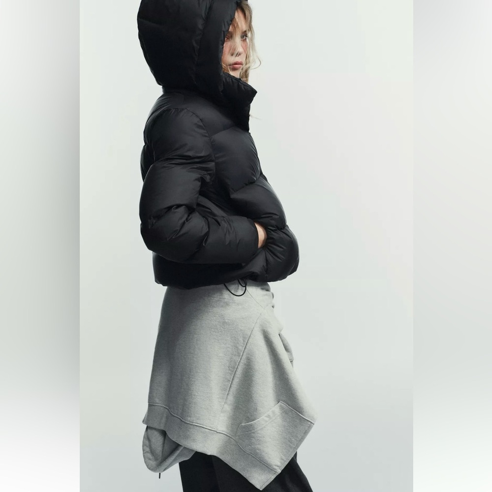 New ZARA Water Repellent Windproof Hooded Down Jacket With Bag